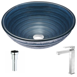 Tempo Series Deco-Glass Vessel Sink in Coiled Blue with Enti Faucet - Luxe Bathroom Vanities