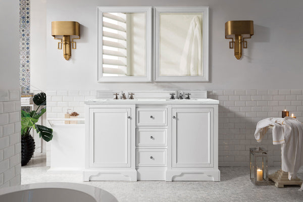 James Martin De Soto 60" Bright White Double Vanity with 3 CM Countertop - Luxe Bathroom Vanities