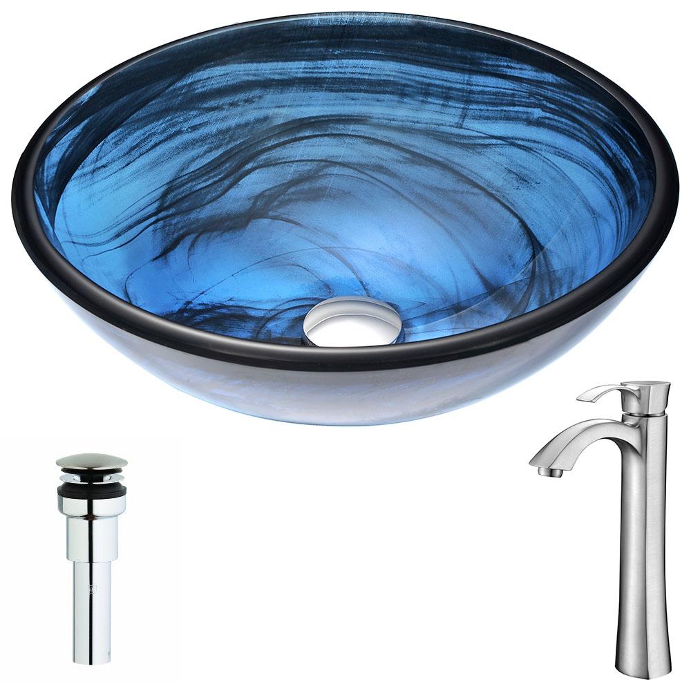 Soave Series Deco-Glass Vessel Sink in Sapphire Wisp with Harmony Faucet - Luxe Bathroom Vanities