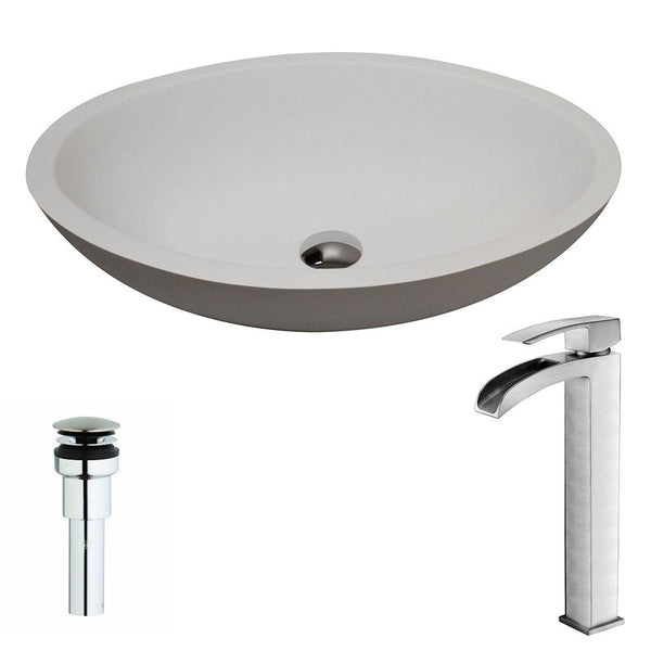 Maine Series 1-Piece Man Made Stone Vessel Sink in Matte White with Key Faucet - Luxe Bathroom Vanities
