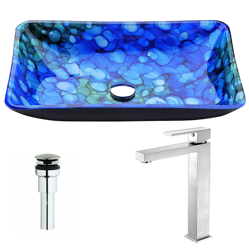 Voce Series Deco-Glass Vessel Sink in Lustrous Blue with Enti Faucet - Luxe Bathroom Vanities