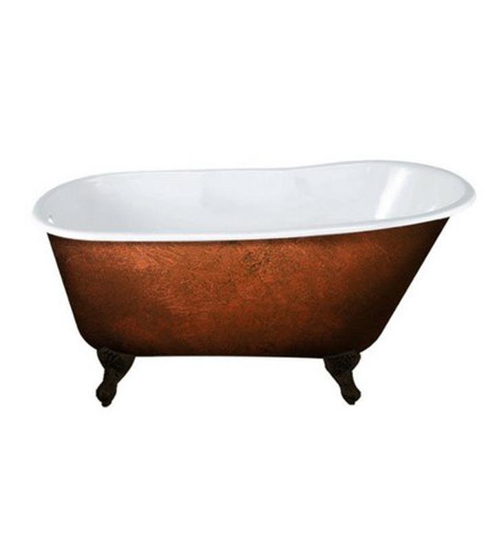 Cambridge Plumbing Cast Iron Clawfoot Bathtub 58" X 30" Faux Copper Bronze Finish on Exterior with No Faucet Drillings and Oil Rubbed Bronze Feet - Luxe Bathroom Vanities