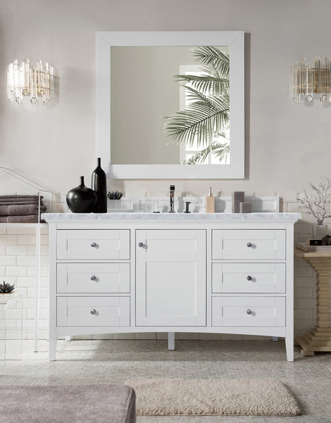 James Martin Palisades 60" Bright White Single Vanity with 3 CM Countertop - Luxe Bathroom Vanities