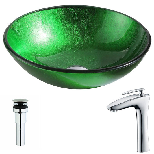 Melody Series Deco-Glass Vessel Sink in Lustrous Green with Crown Faucet in Chrome - Luxe Bathroom Vanities