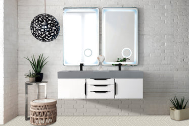 James Martin Mercer Island 59" Double Vanity with Glossy Composite Top - Luxe Bathroom Vanities