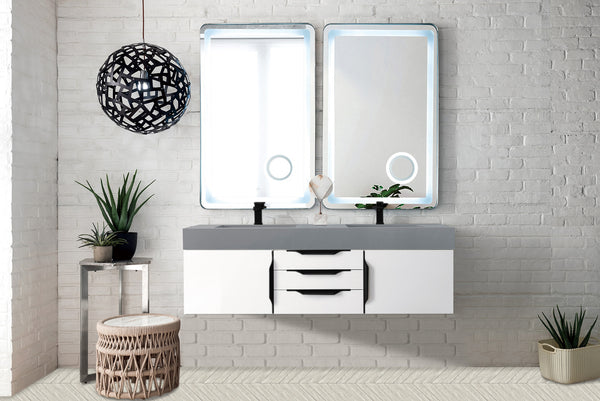 James Martin Mercer Island 59" Double Vanity with Glossy Composite Top - Luxe Bathroom Vanities