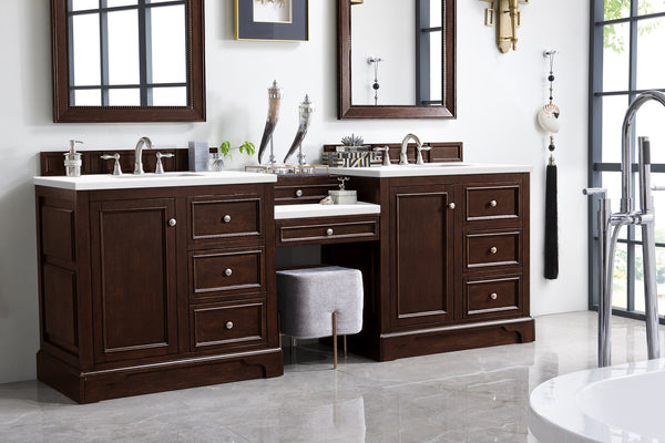 James Martin De Soto 94" Double Vanity Set with Makeup Table and 3 CM Countertop - Luxe Bathroom Vanities