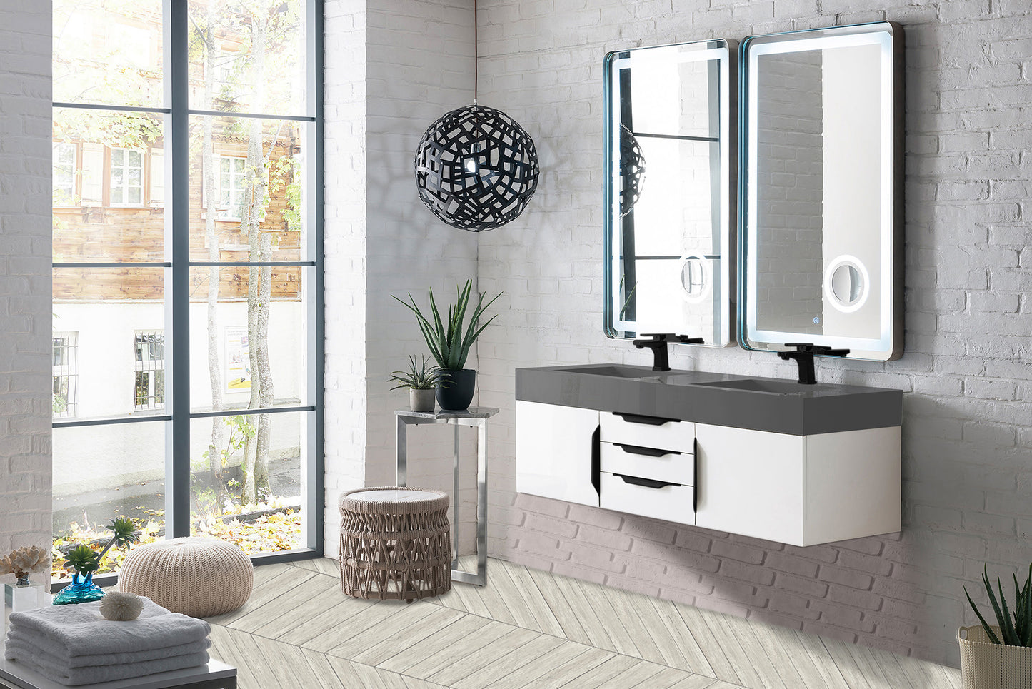 James Martin Mercer Island 59" Double Vanity with Glossy Composite Top - Luxe Bathroom Vanities