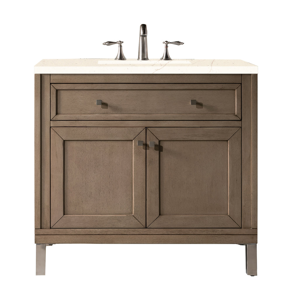 James Martin Chicago 36" Whitewashed Walnut Single Vanity with 3 CM Countertop - Luxe Bathroom Vanities