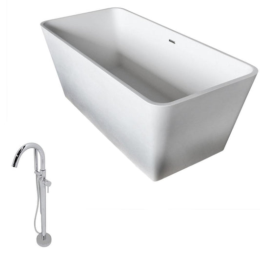 Cenere 4.9 ft. Man-Made Stone Classic Soaking Bathtub in Matte White and Kros Faucet in Chrome - Luxe Bathroom Vanities Luxury Bathroom Fixtures Bathroom Furniture