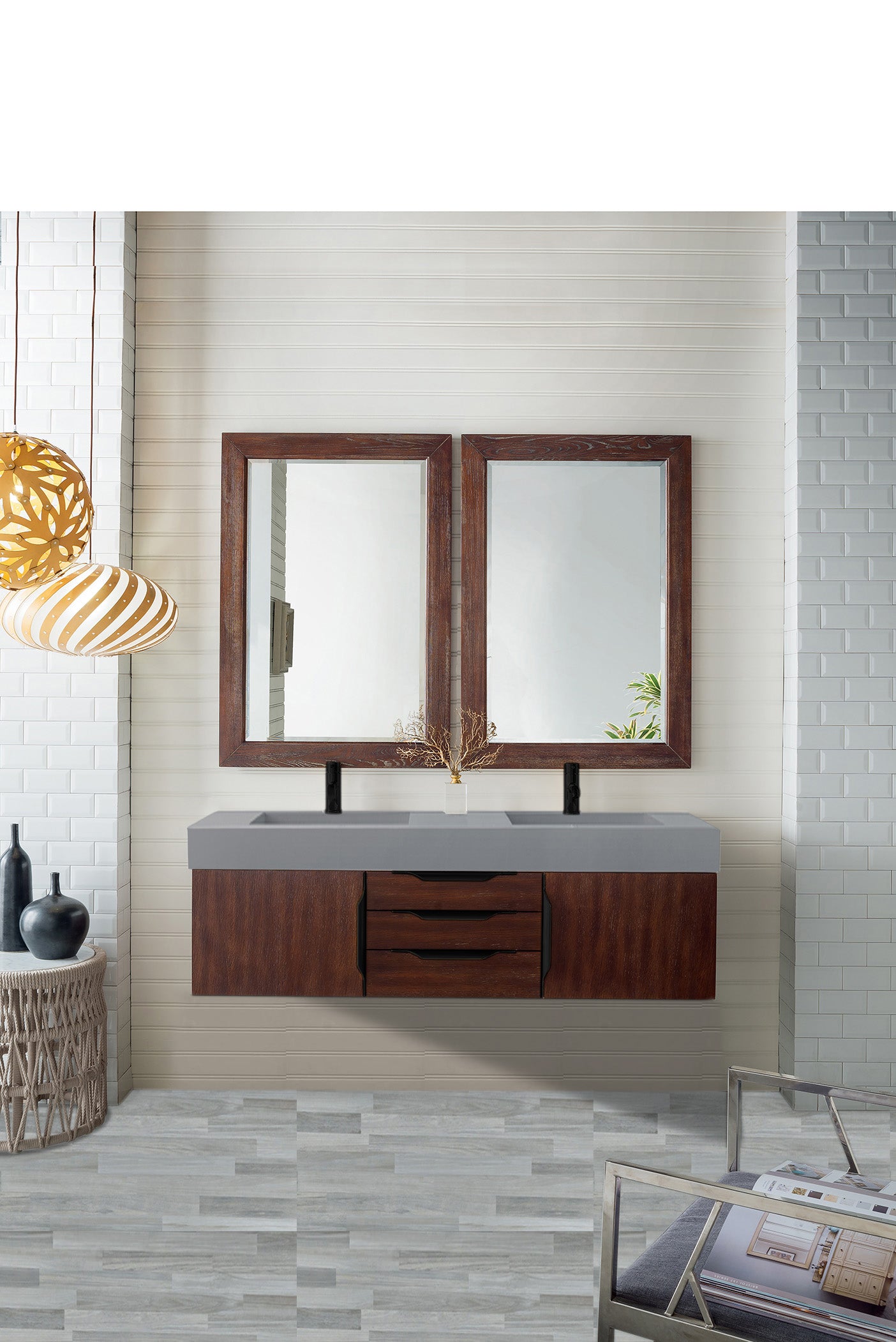 James Martin Mercer Island 59" Double Vanity with Glossy Composite Top - Luxe Bathroom Vanities