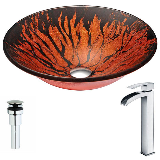 Forte Series Deco-Glass Vessel Sink in Lustrous Red and Black with Key Faucet - Luxe Bathroom Vanities