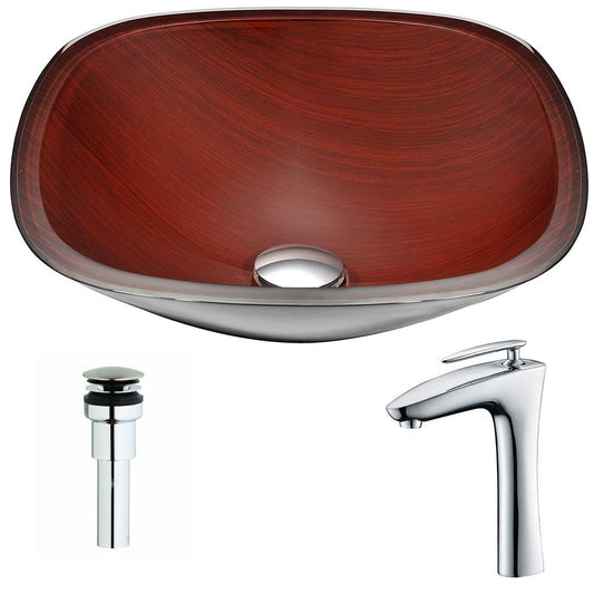 Cansa Series Deco-Glass Vessel Sink in Rich Timber with Crown Faucet in Polished Chrome - Luxe Bathroom Vanities