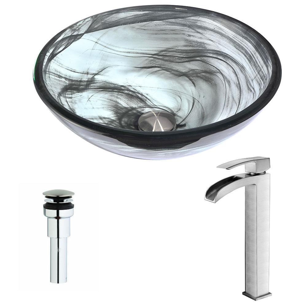 Mezzo Series Deco-Glass Vessel Sink in Slumber Wisp with Key Faucet - Luxe Bathroom Vanities