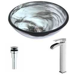 Mezzo Series Deco-Glass Vessel Sink in Slumber Wisp with Key Faucet - Luxe Bathroom Vanities