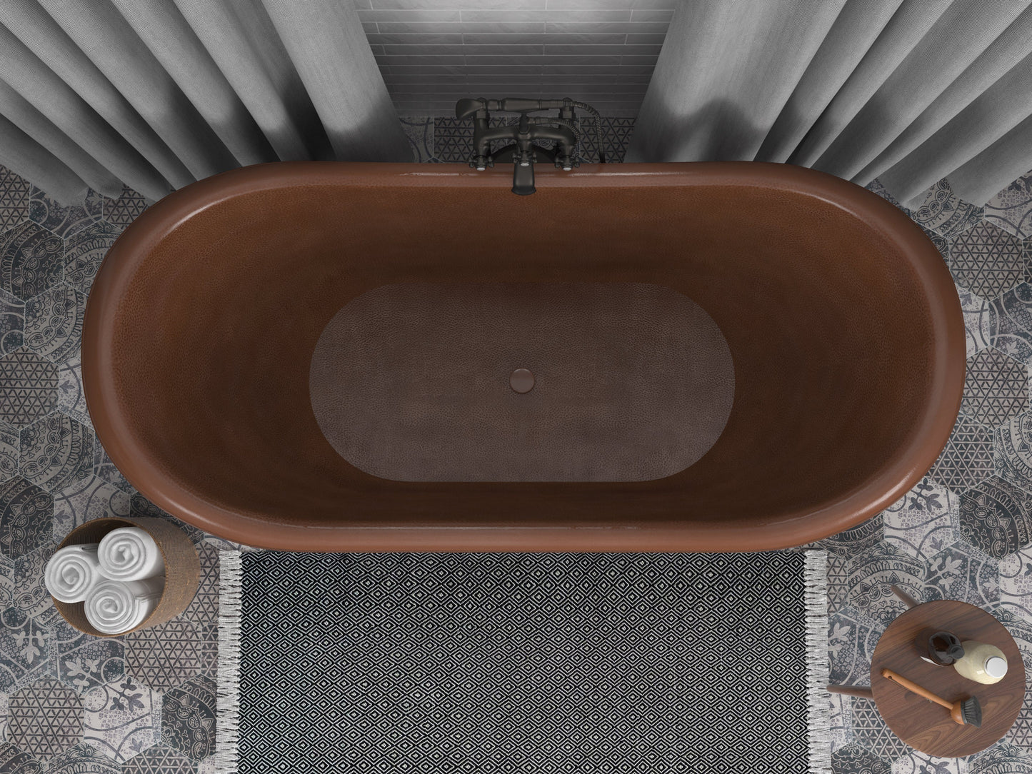 Iida 66 in. Handmade Copper Double Slipper Clawfoot Non-Whirlpool Bathtub in Hammered Antique Copper - Luxe Bathroom Vanities Luxury Bathroom Fixtures Bathroom Furniture