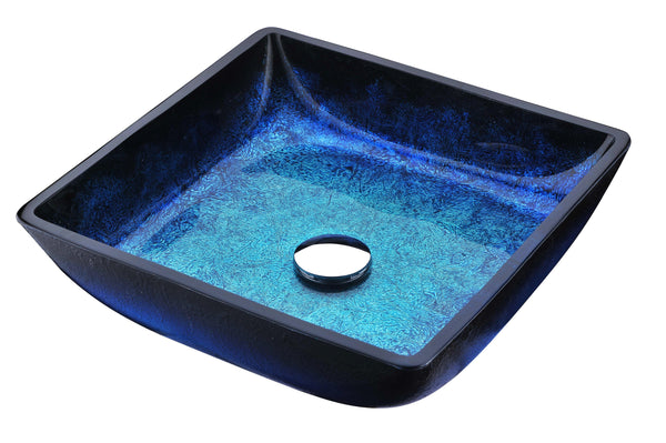 Viace Series Deco-Glass Vessel Sink in Blazing Blue with Fann Faucet in Brushed Nickel - Luxe Bathroom Vanities