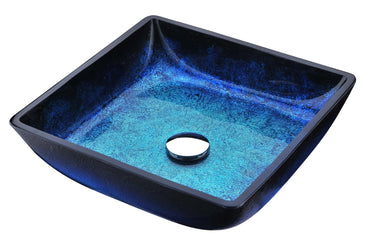 Viace Series Deco-Glass Vessel Sink in Blazing Blue with Key Faucet - Luxe Bathroom Vanities