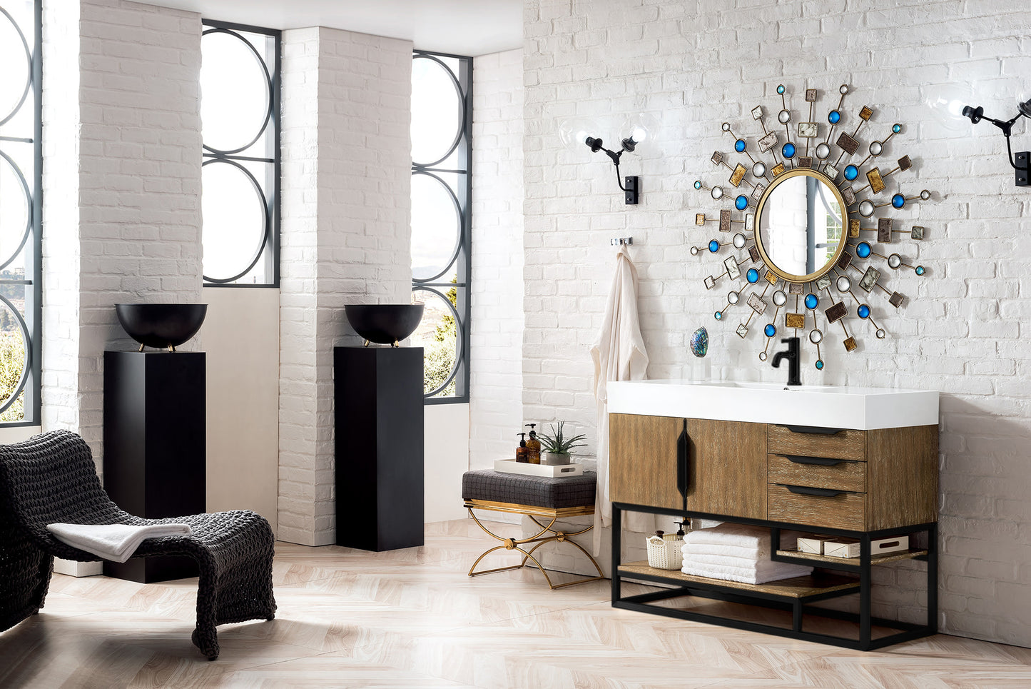 James Martin Columbia 48" Single Vanity with Glossy Composite Top and Base Metal - Luxe Bathroom Vanities