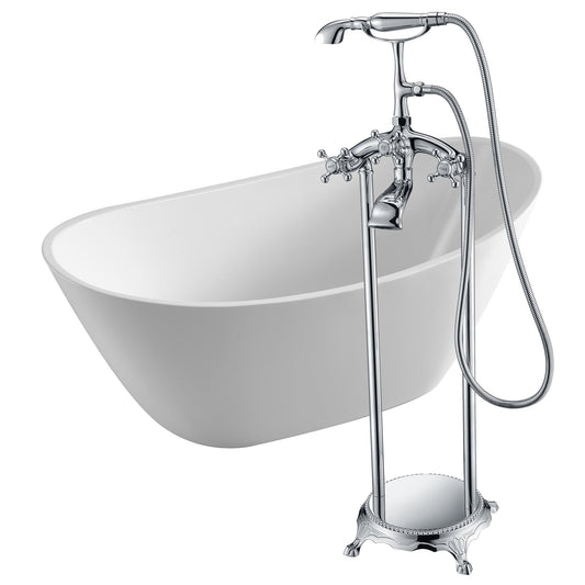 Cross 67 in. Acrylic Flatbottom Non-Whirlpool Bathtub in White with Tugela Faucet in Polished Chrome - Luxe Bathroom Vanities Luxury Bathroom Fixtures Bathroom Furniture