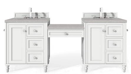 James Martin Copper Cove Encore 86 Double Vanity Set Silver Gray with Makeup Table 3 cm Arctic Fall Solid Surface Top