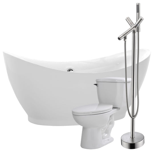 Reginald 68 in. Acrylic Flatbottom Non-Whirlpool Bathtub with Havasu Faucet and Kame 1.28 GPF Toilet - Luxe Bathroom Vanities Luxury Bathroom Fixtures Bathroom Furniture