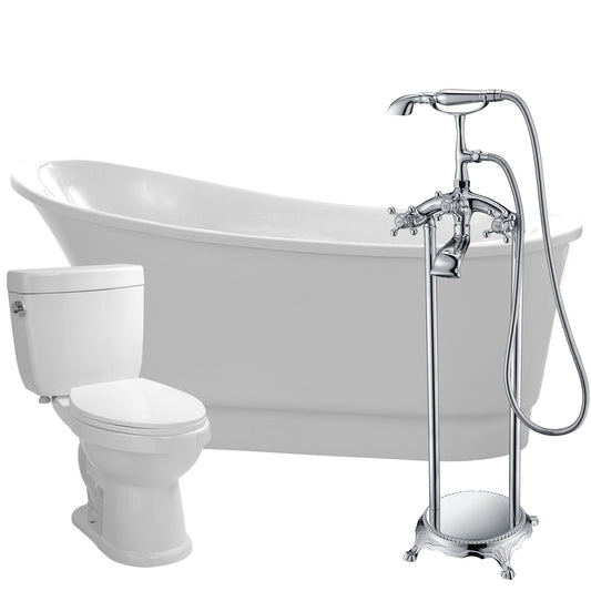 Prima 67 in. Acrylic Flatbottom Non-Whirlpool Bathtub with Tugela Faucet and Talos 1.6 GPF Toilet - Luxe Bathroom Vanities Luxury Bathroom Fixtures Bathroom Furniture