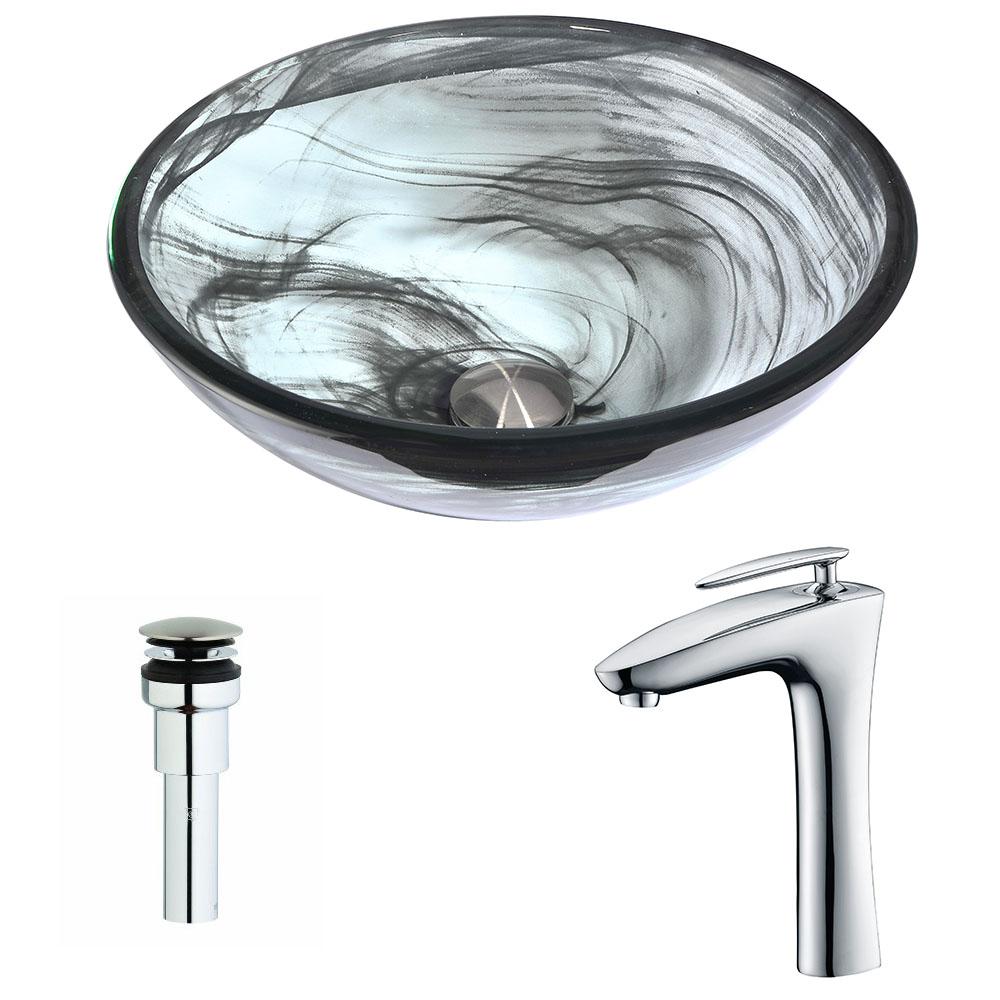 Mezzo Series Deco-Glass Vessel Sink in Slumber Wisp with Crown Faucet in Chrome - Luxe Bathroom Vanities