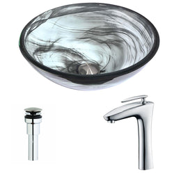 Mezzo Series Deco-Glass Vessel Sink in Slumber Wisp with Crown Faucet in Chrome - Luxe Bathroom Vanities