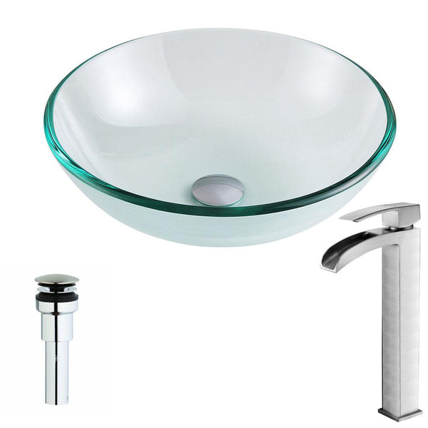 Etude Series Deco-Glass Vessel Sink in Lustrous Clear with Key Faucet - Luxe Bathroom Vanities