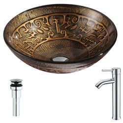 Alto Series Deco-Glass Vessel Sink in Lustrous Brown with Fann Faucet in Chrome - Luxe Bathroom Vanities