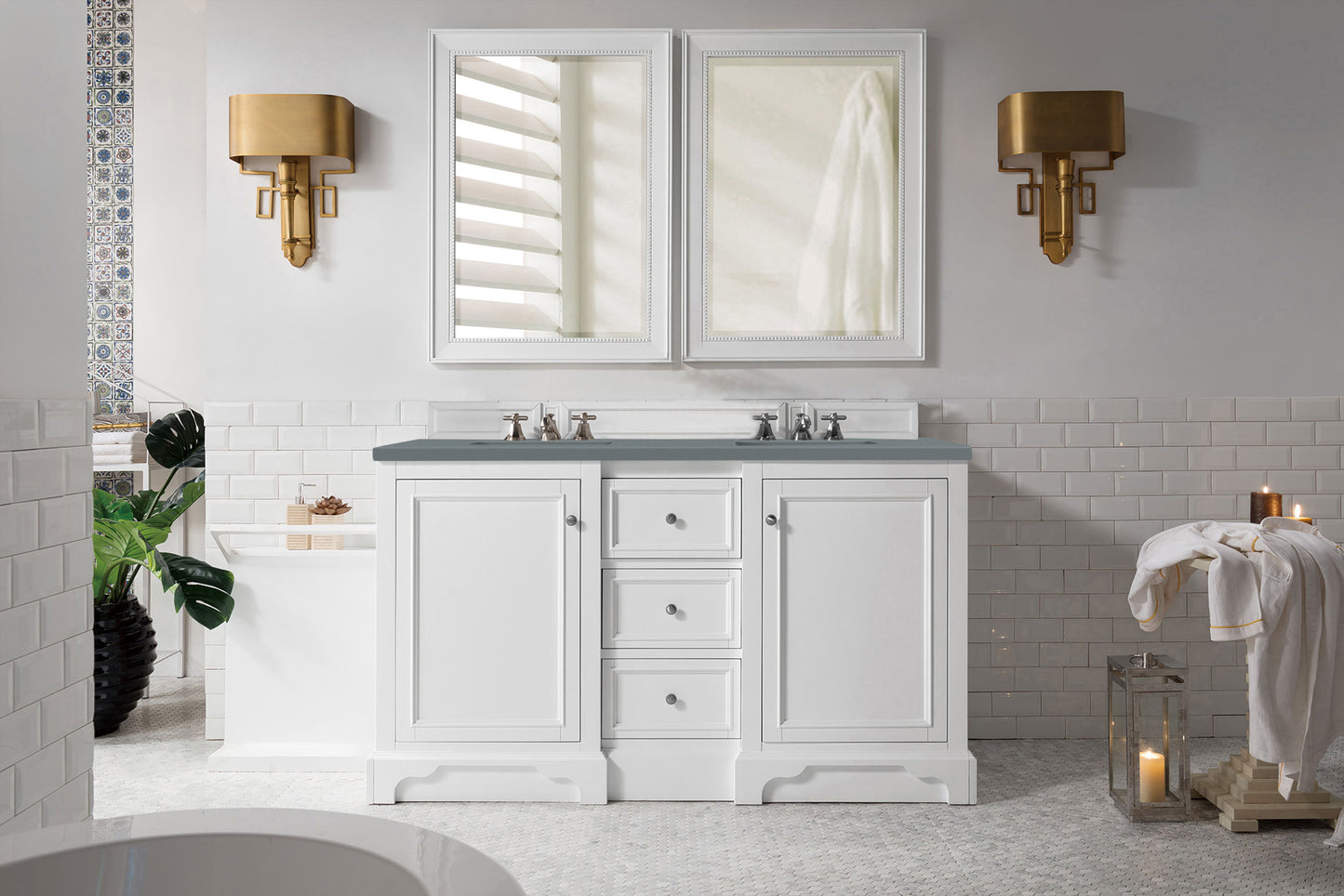 James Martin De Soto 60" Bright White Double Vanity with 3 CM Countertop - Luxe Bathroom Vanities