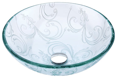 Vieno Series Deco-Glass Vessel Sink in Crystal Clear Floral with Fann Faucet in Brushed Nickel - Luxe Bathroom Vanities
