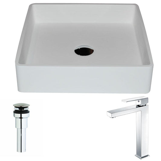 Passage Series 1-Piece Man Made Stone Vessel Sink in Matte White with Enti Faucet - Luxe Bathroom Vanities