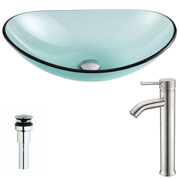 Major Series Deco-Glass Vessel Sink in Lustrous Green with Fann Faucet in Brushed Nickel - Luxe Bathroom Vanities