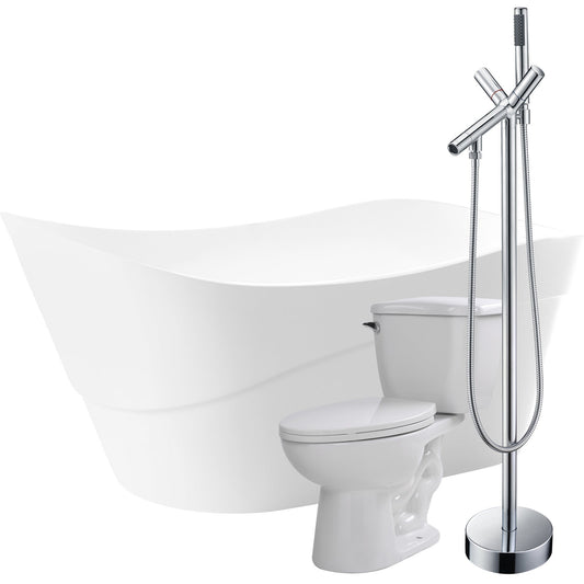 Kahl 67 in. Acrylic Flatbottom Non-Whirlpool Bathtub with Havasu Faucet and Kame 1.28 GPF Toilet - Luxe Bathroom Vanities Luxury Bathroom Fixtures Bathroom Furniture