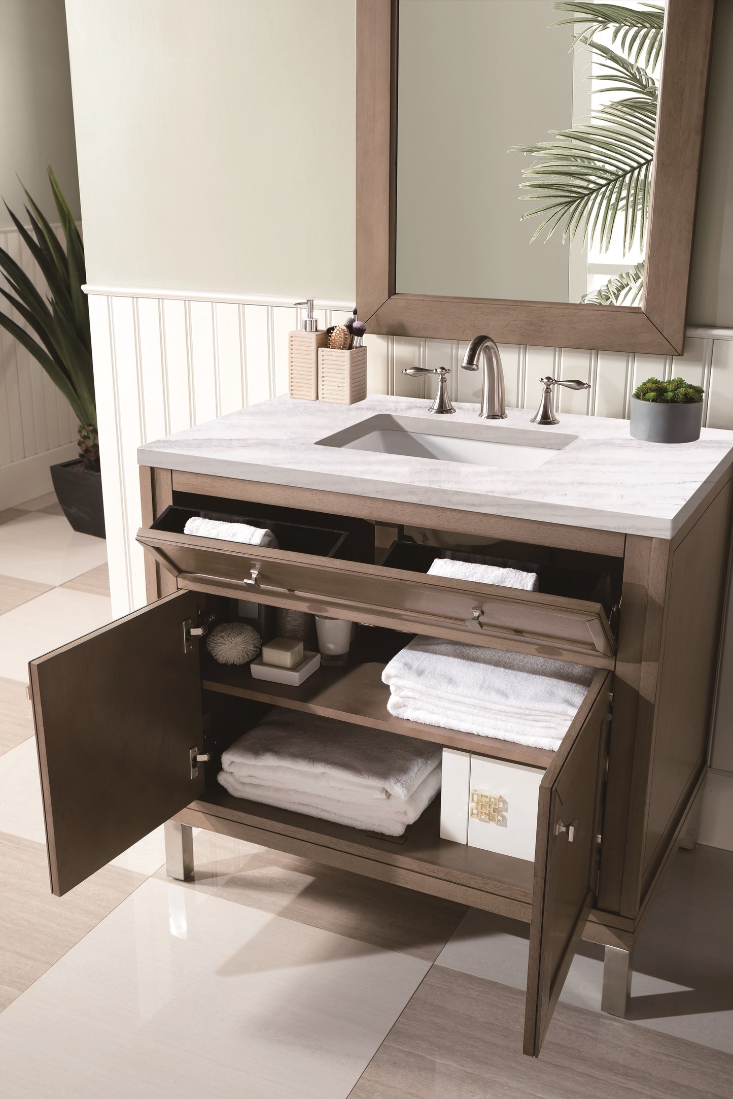 James Martin Chicago 36" Whitewashed Walnut Single Vanity with 3 CM Countertop - Luxe Bathroom Vanities