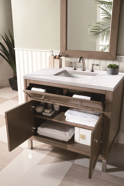 James Martin Chicago 36" Whitewashed Walnut Single Vanity with 3 CM Countertop - Luxe Bathroom Vanities