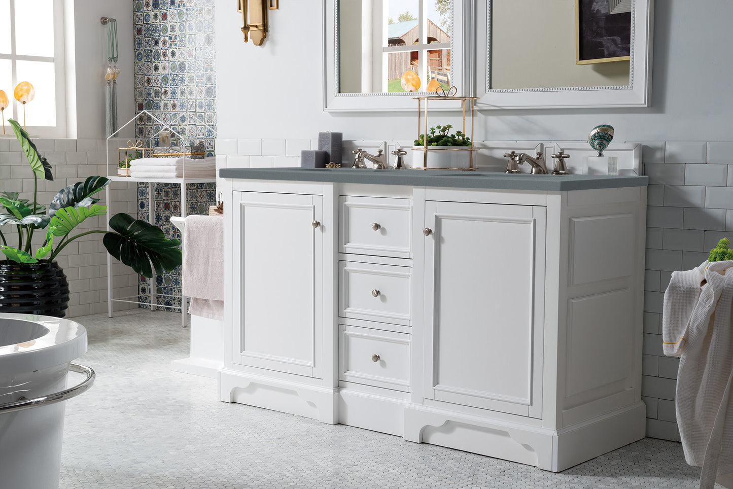 James Martin De Soto 60" Bright White Double Vanity with 3 CM Countertop - Luxe Bathroom Vanities