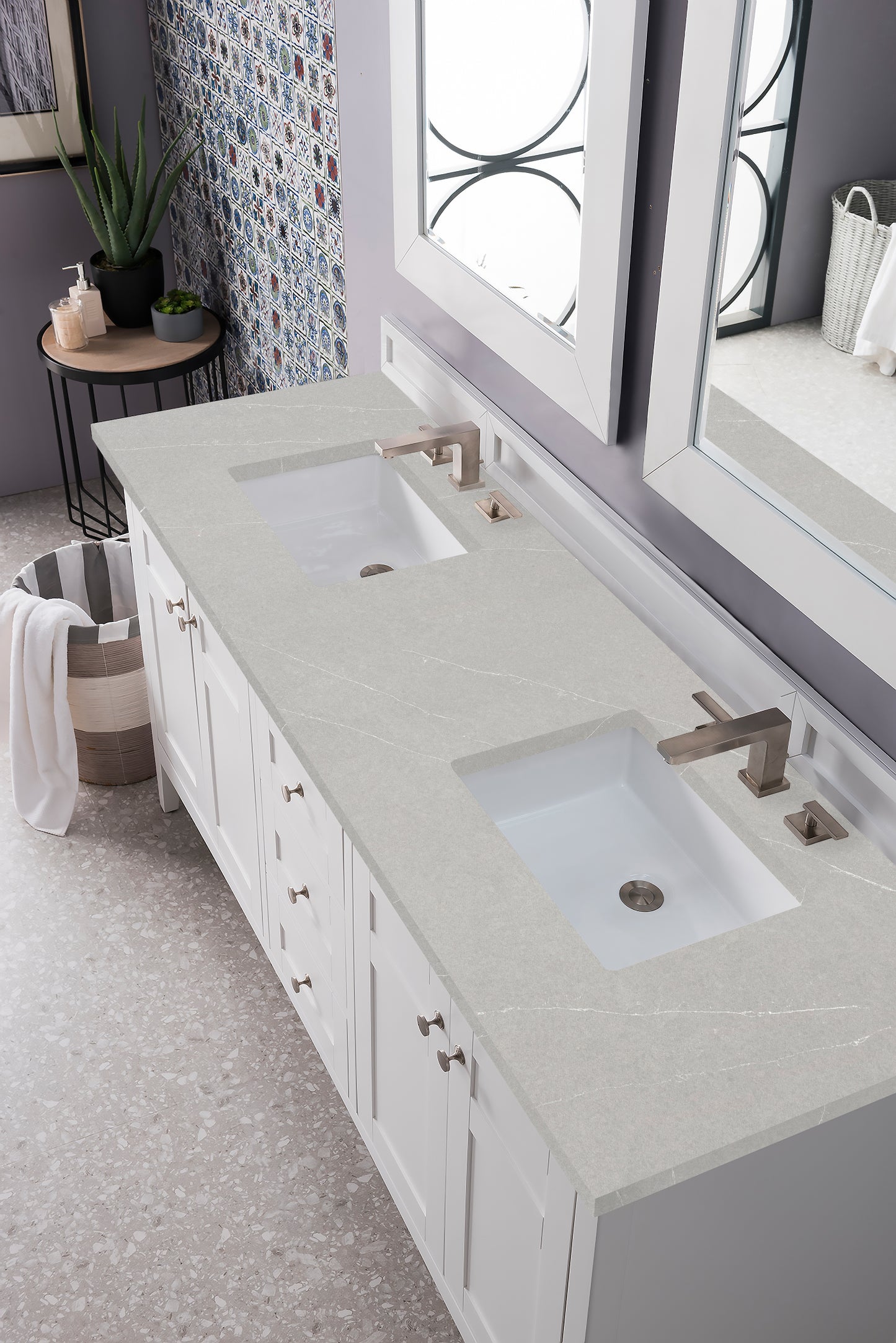 James Martin Palisades 72" Bright White Double Vanity with 3 CM Countertop - Luxe Bathroom Vanities