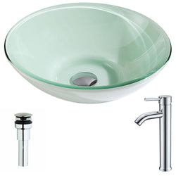 Sonata Series Deco-Glass Vessel Sink in Lustrous Light Green Finish with Fann Faucet in Chrome - Luxe Bathroom Vanities