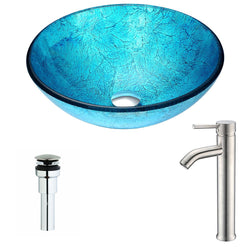 Accent Series Deco-Glass Vessel Sink in Blue Ice with Fann Faucet in Brushed Nickel - Luxe Bathroom Vanities