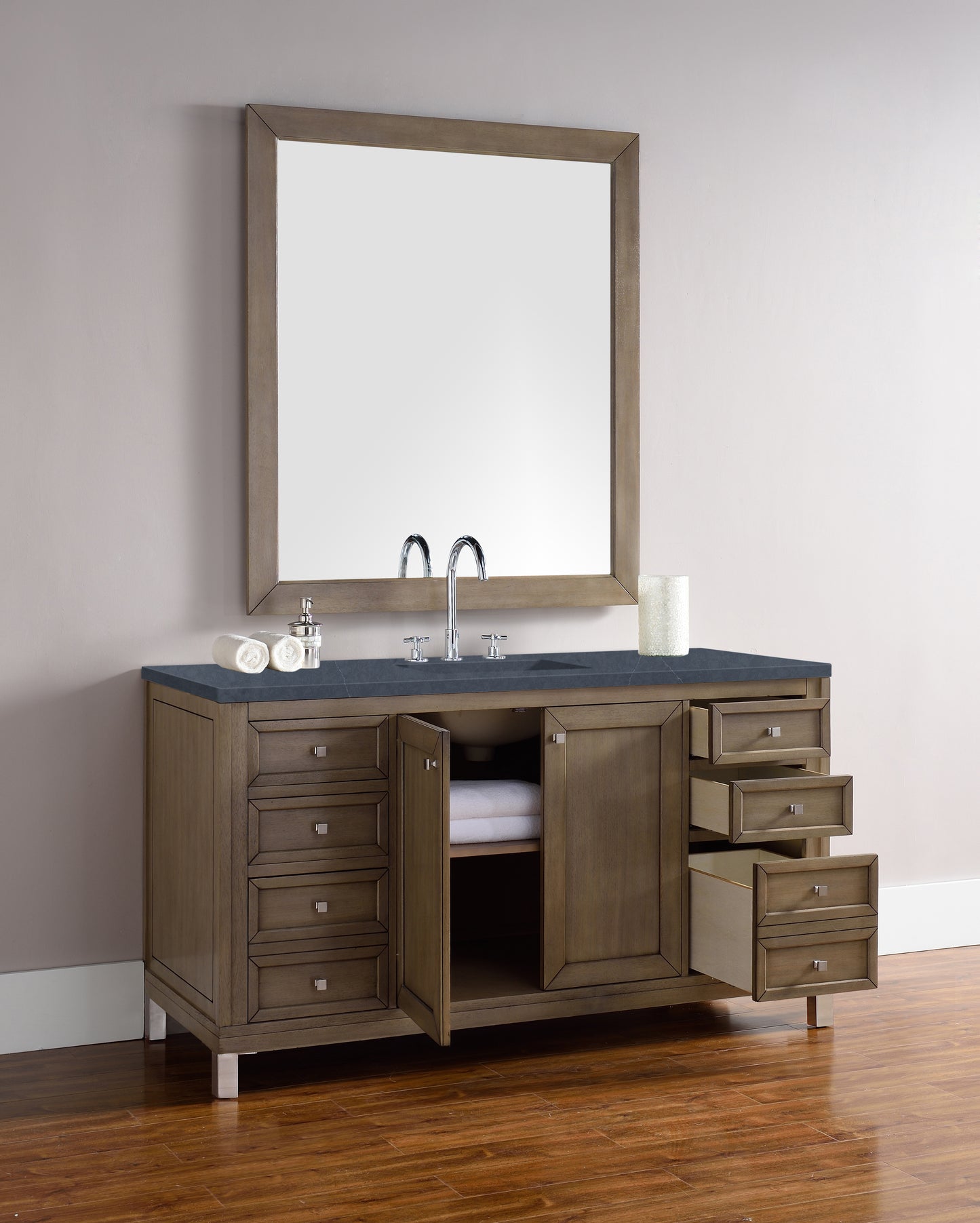 James Martin Chicago 60" Whitewashed Walnut Single Vanity with 3 CM Countertop - Luxe Bathroom Vanities