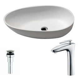 Trident 1-Piece Man Made Stone Vessel Sink in Matte White with Crown Faucet in Chrome - Luxe Bathroom Vanities
