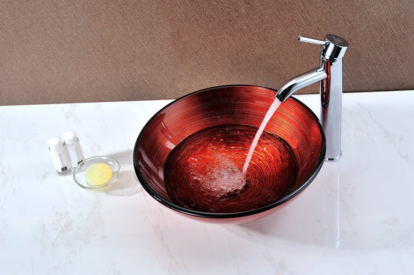 Echo Series Deco-Glass Vessel Sink in Lustrous Red - Luxe Bathroom Vanities