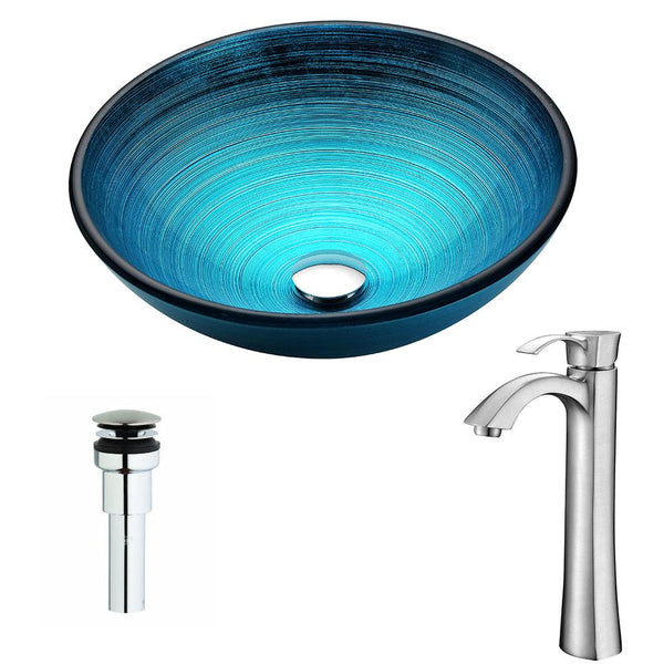 Enti Series Deco-Glass Vessel Sink in Lustrous Blue with Harmony Faucet - Luxe Bathroom Vanities