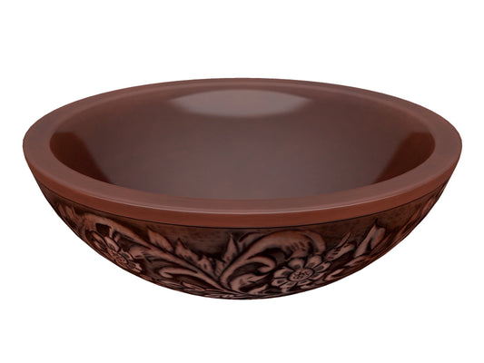 Anchor 16 in. Handmade Vessel Sink in Polished Antique Copper with Floral Design Exterior - Luxe Bathroom Vanities