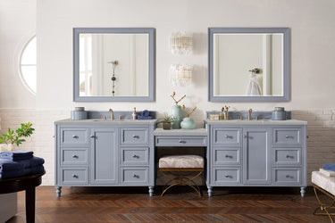 James Martin Copper Cove Encore 122" Double Vanity Set with Makeup Table and 3 CM Countertop - Luxe Bathroom Vanities