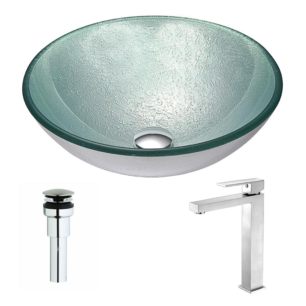 Spirito Series Deco-Glass Vessel Sink in Churning Silver with Enti Faucet - Luxe Bathroom Vanities