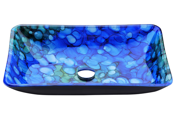 Voce Series Deco-Glass Vessel Sink in Lustrous Blue with Key Faucet - Luxe Bathroom Vanities